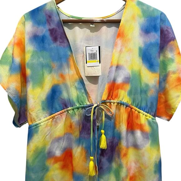 NEW w/Tags MIKEN SWIM Beach Pool Coverup Dress Sz M Tie Dye Boho Adjustable - Picture 2 of 8
